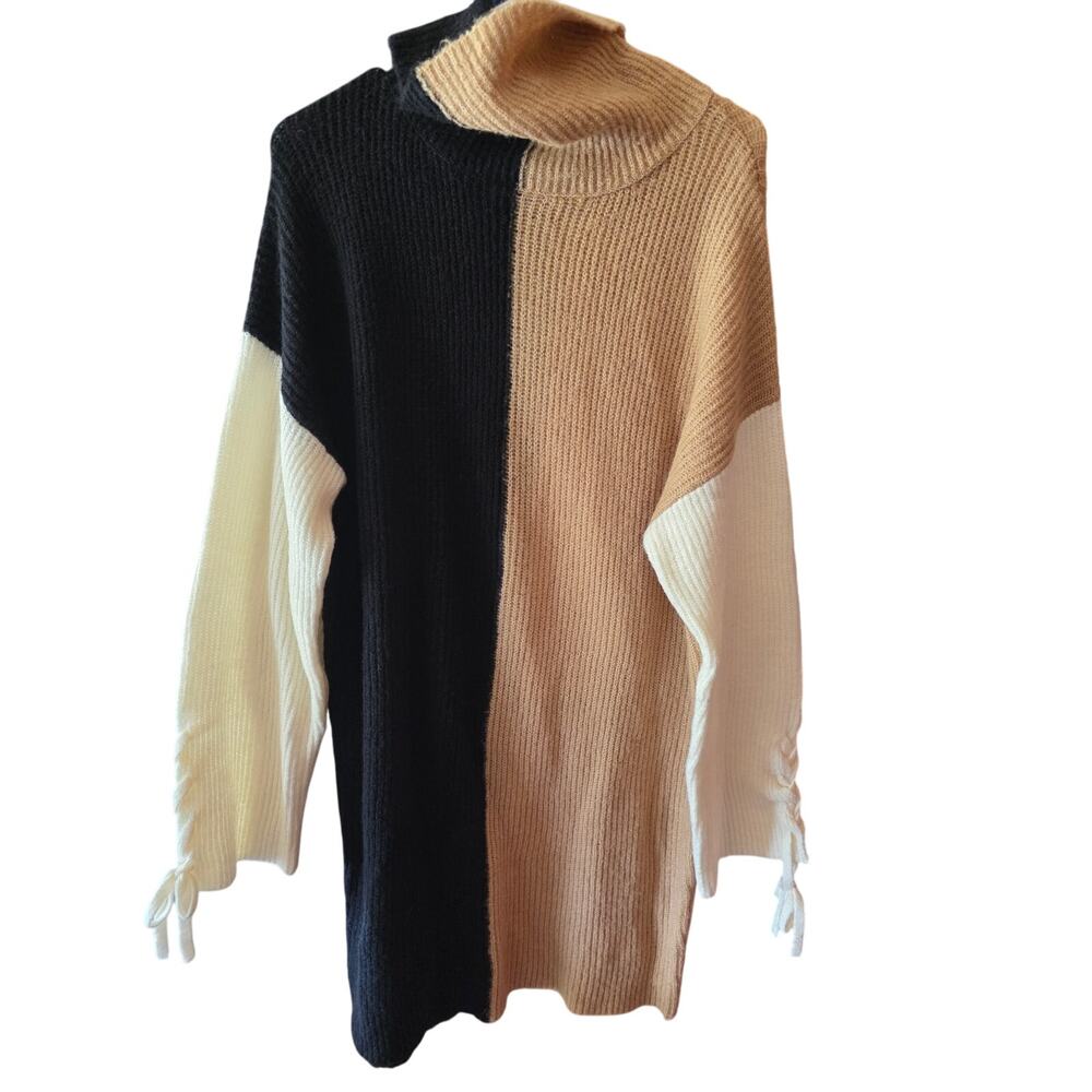 Blu Pepper Color Block Cowl Neck Sweater L Womens Brown Black Lagen Look